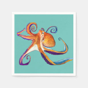 Octopus sealife watercolor art napkin
