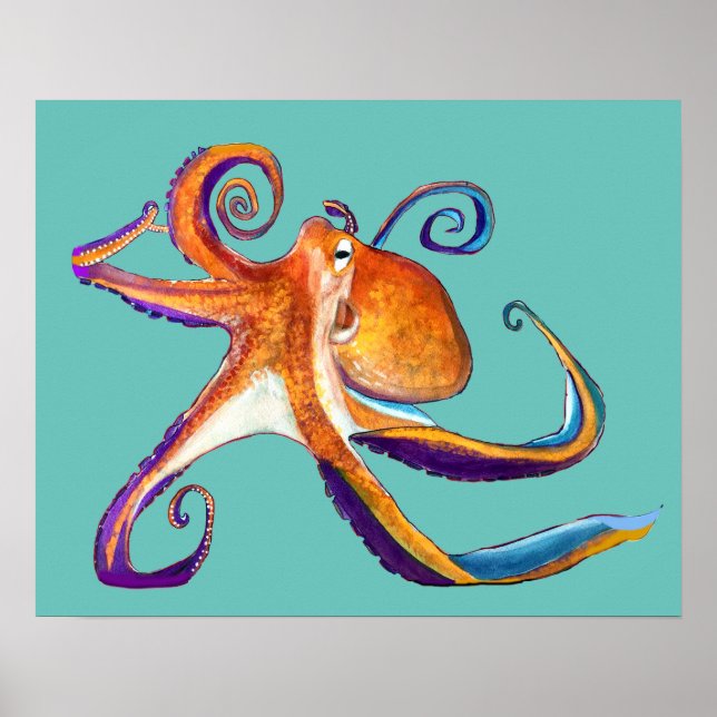 Octopus sealife watercolor art poster (Front)