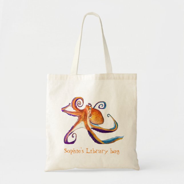 Octopus sealife watercolor art tote bag (Front)