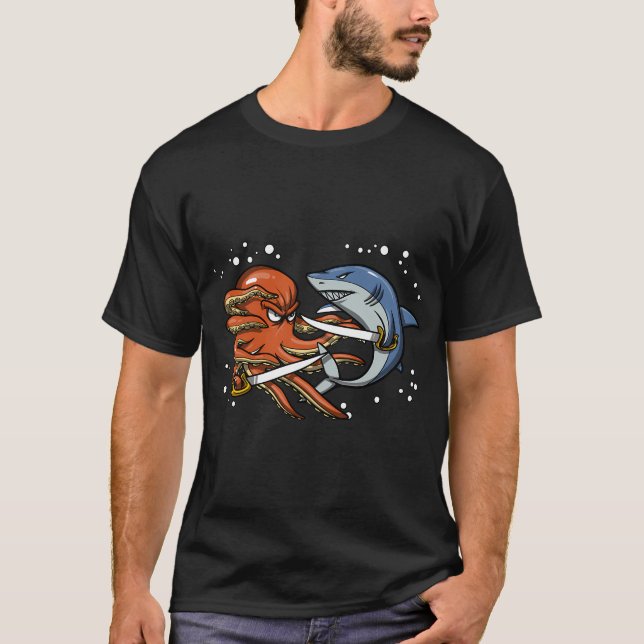 Octopus Shark Pirate Battle T-Shirt (Front)