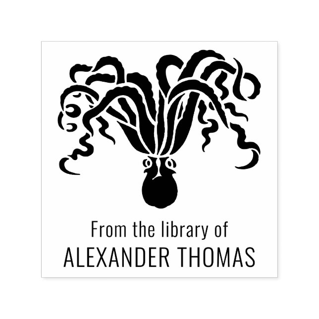 Octopus Silhouette Sea #2 Library Book Name Self-inking Stamp (Design)