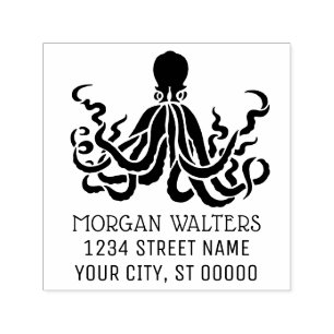 Octopus Silhouette Sea Life Name Return Address Self-inking Stamp
