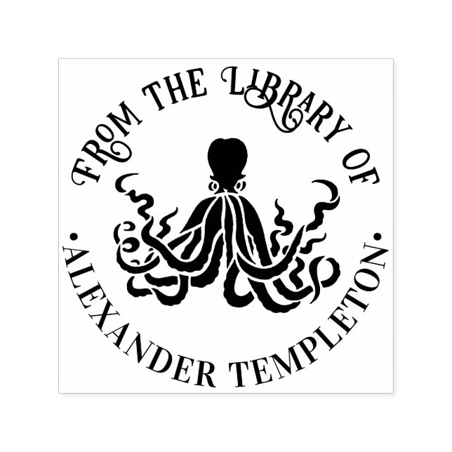 Octopus Silhouette Sea Round Library #3 Book Name Self-inking Stamp (Design)