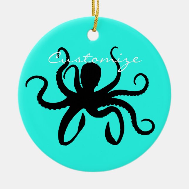 Octopus Silhouette Thunder_Cove Ceramic Tree Decoration (Front)
