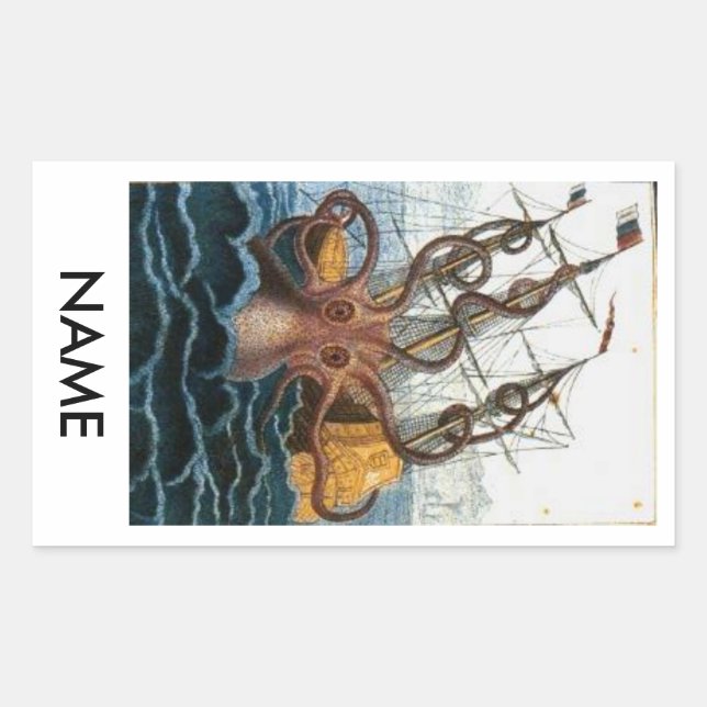 Octopus Sink Ship Bookplate Sticker (Front)