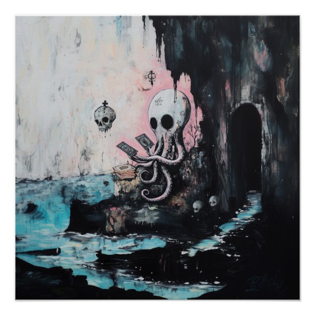 Octopus Skull Tarot Witchy AI Art Sem-Gloss Poster (Front)