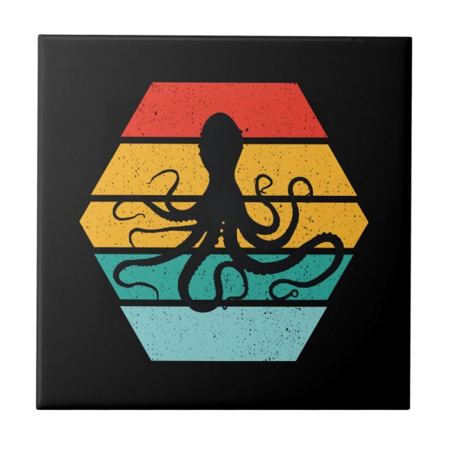 Octopus Squid Sea Creature Tentacles Sunset Tile (Front)