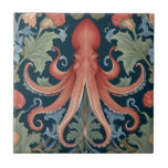 Octopus Squid William Morris style Sea Ocean Life Tile<br><div class="desc">"classy classic art nouveau",  "green underwater octopus tentacles",  "hawaiian ocean marine animals",  "william morris ceramic tile",  "blue aquatic water life",  "leafy seaside dark navy red",  "vintage leaves squid life",  "nautical wildlife wild animal",  "hawaii floral flower botanical",  "traditional beach coast antique"</div>