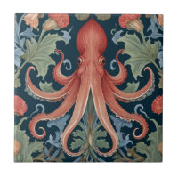 Octopus Squid William Morris style Sea Ocean Life