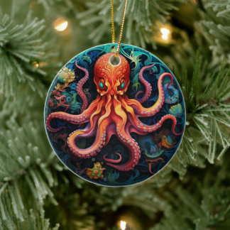 Octopus Stained Glass Ceramic Tree Decoration