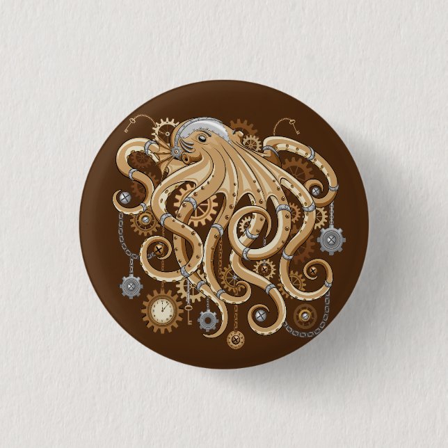 Octopus Steampunk Retro Mechanical Fantasy 3 Cm Round Badge (Front)