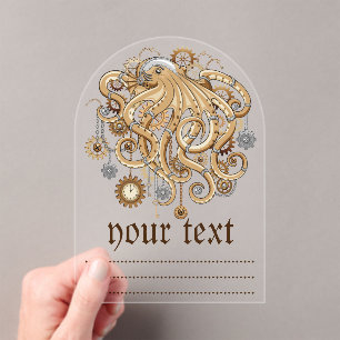 Octopus Steampunk Retro Mechanical Fantasy Acrylic Invitations