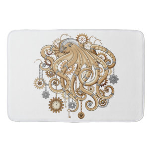 Octopus Steampunk Retro Mechanical Fantasy Bath Mat