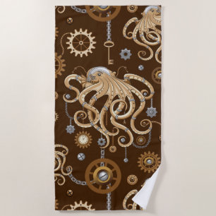 Octopus Steampunk Retro Mechanical Fantasy Beach Towel