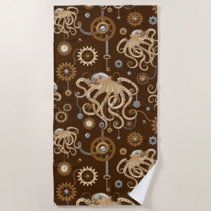 Octopus Steampunk Retro Mechanical Fantasy Beach Towel
