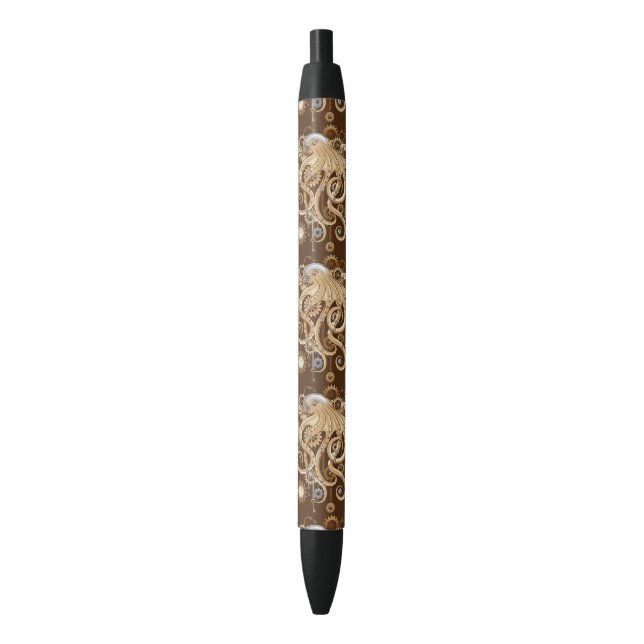 Octopus Steampunk Retro Mechanical Fantasy Black Ink Pen (Front Vertical)