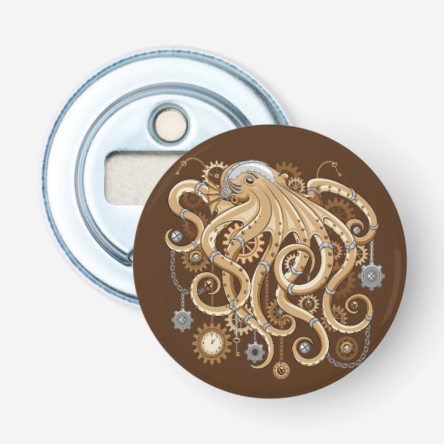 Octopus Steampunk Retro Mechanical Fantasy Bottle Opener (Front)