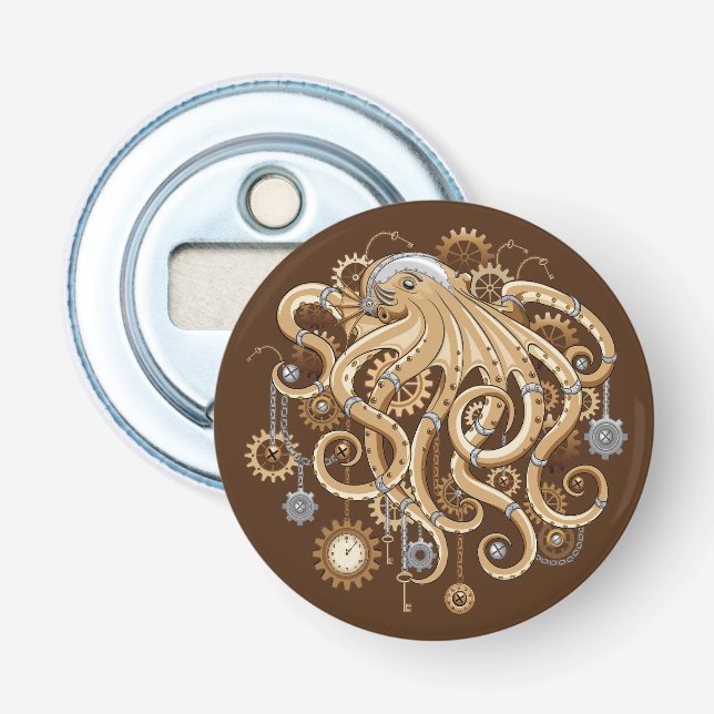Octopus Steampunk Retro Mechanical Fantasy Bottle Opener (Front)