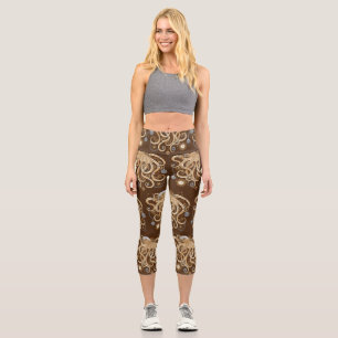 Octopus Steampunk Retro Mechanical Fantasy Capri Leggings