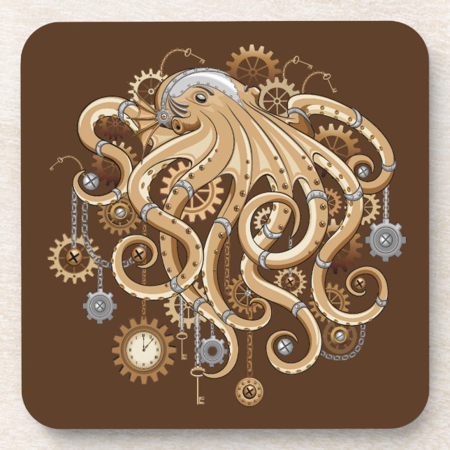 Octopus Steampunk Retro Mechanical Fantasy Coaster (Front)
