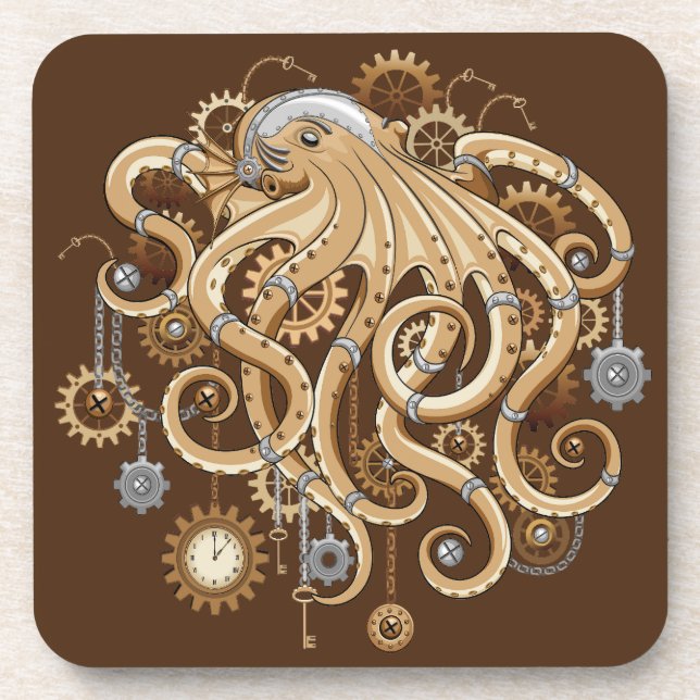 Octopus Steampunk Retro Mechanical Fantasy Coaster (Front)