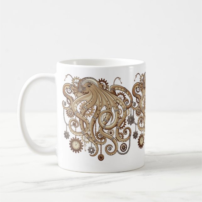 Octopus Steampunk Retro Mechanical Fantasy Coffee Mug (Left)