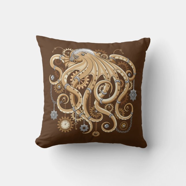 Octopus Steampunk Retro Mechanical Fantasy Cushion (Front)