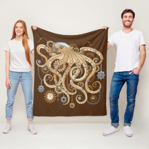 Octopus Steampunk Retro Mechanical Fantasy Fleece Blanket