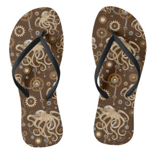 Octopus Steampunk Retro Mechanical Fantasy Flip Flops
