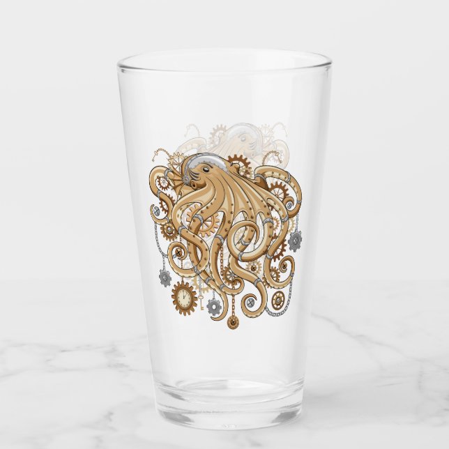 Octopus Steampunk Retro Mechanical Fantasy Glass (Front)