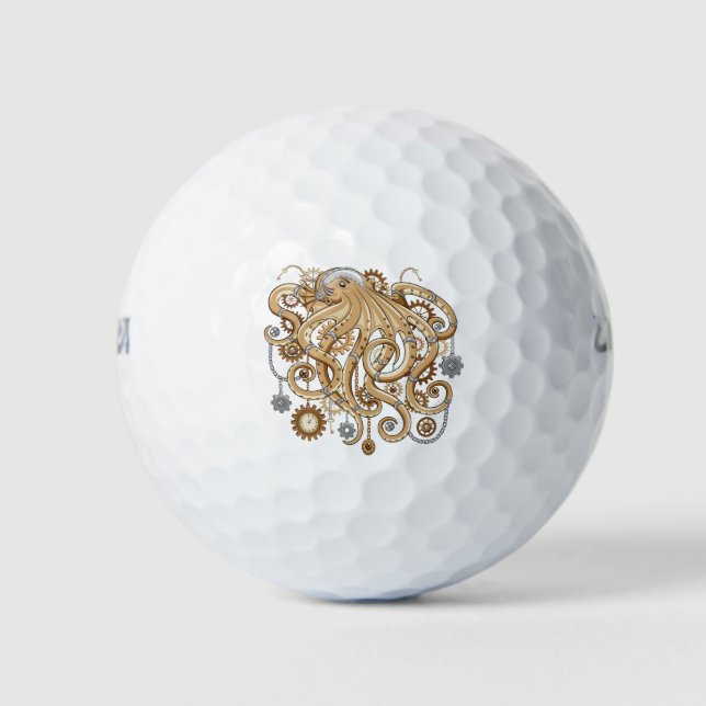Octopus Steampunk Retro Mechanical Fantasy Golf Balls (Front)