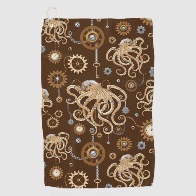 Octopus Steampunk Retro Mechanical Fantasy Golf Towel (Front)