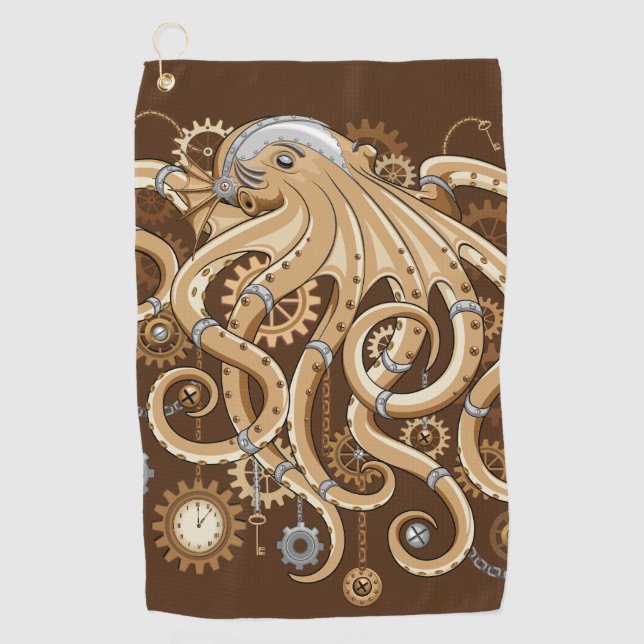 Octopus Steampunk Retro Mechanical Fantasy Golf Towel (Front)