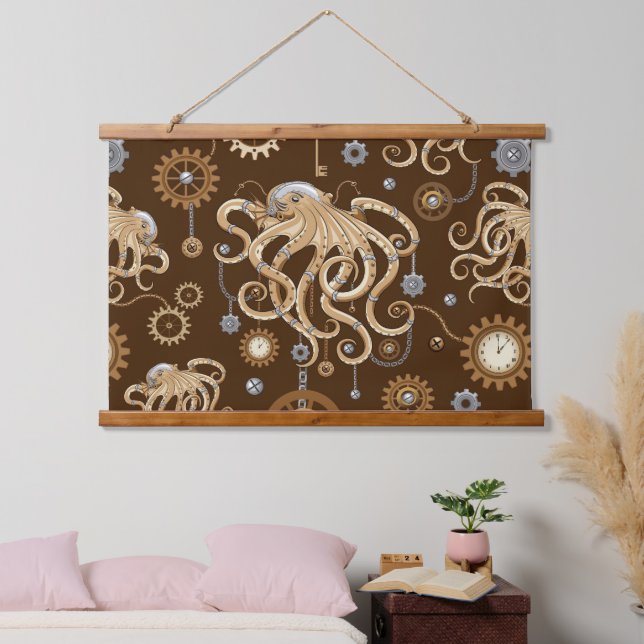 Octopus Steampunk Retro Mechanical Fantasy Hanging Tapestry (Bedroom)