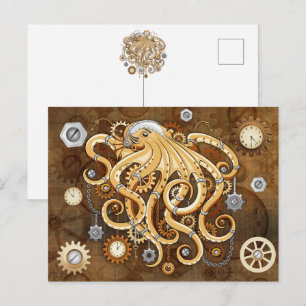 Octopus Steampunk Retro Mechanical Fantasy Holiday Postcard