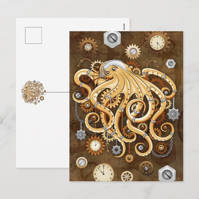 Octopus Steampunk Retro Mechanical Fantasy Holiday Postcard (Front/Back)