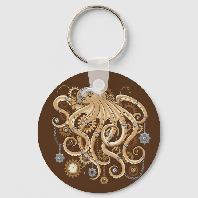 Octopus Steampunk Retro Mechanical Fantasy Key Ring (Front)