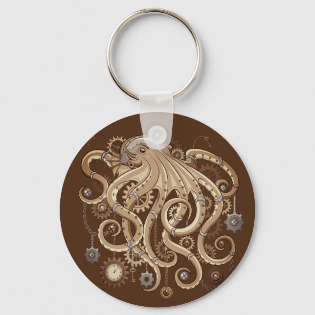 Octopus Steampunk Retro Mechanical Fantasy Key Ring (Front)