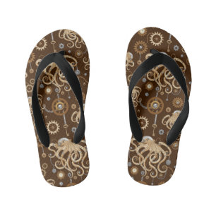 Octopus Steampunk Retro Mechanical Fantasy Kid's Flip Flops