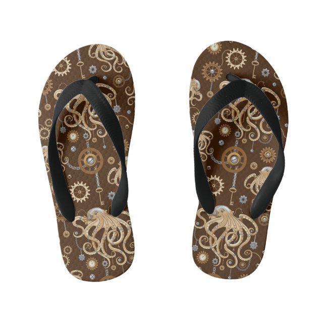 Octopus Steampunk Retro Mechanical Fantasy Kid's Flip Flops (Footbed)