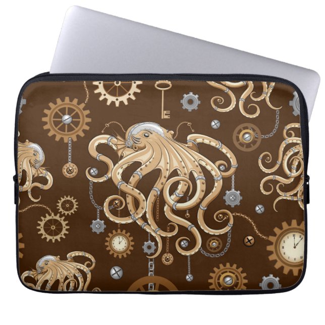 Octopus Steampunk Retro Mechanical Fantasy Laptop Sleeve (Front)