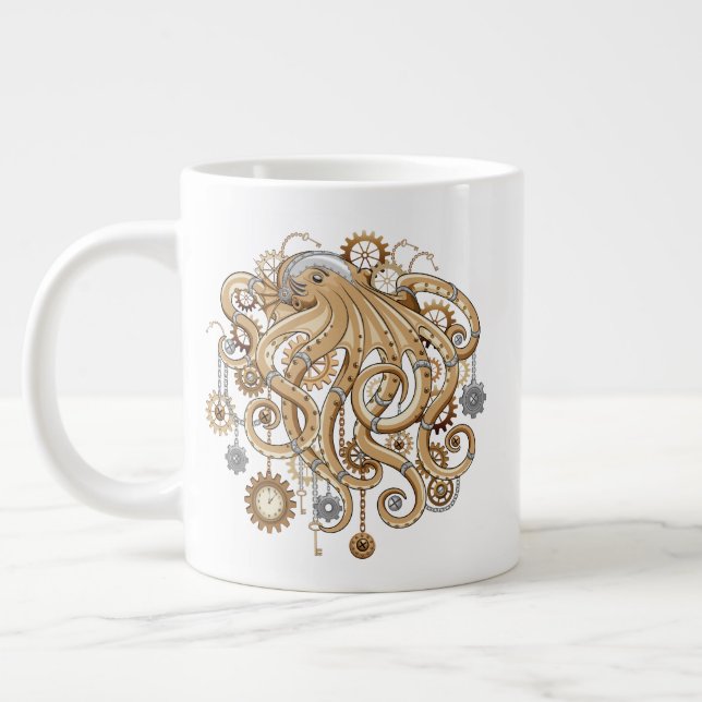 Octopus Steampunk Retro Mechanical Fantasy Large Coffee Mug (Left)