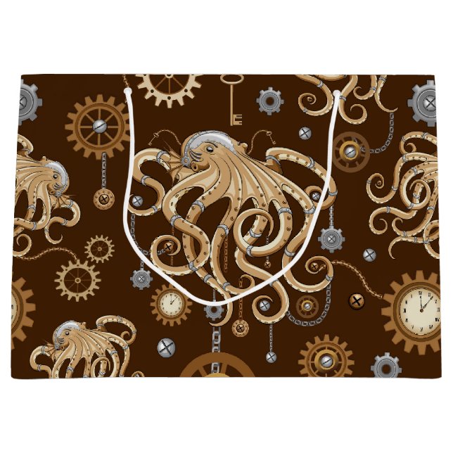 Octopus Steampunk Retro Mechanical Fantasy Large Gift Bag (Front)