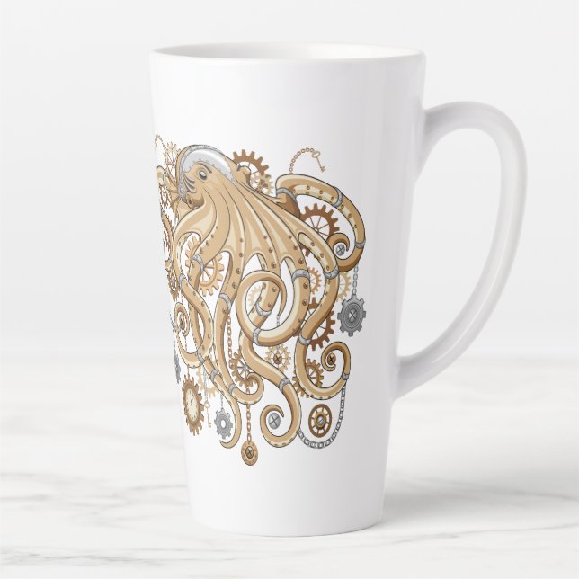 Octopus Steampunk Retro Mechanical Fantasy Latte Mug (Right)