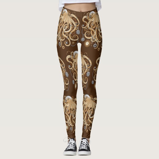 Octopus Steampunk Retro Mechanical Fantasy Leggings (Front)