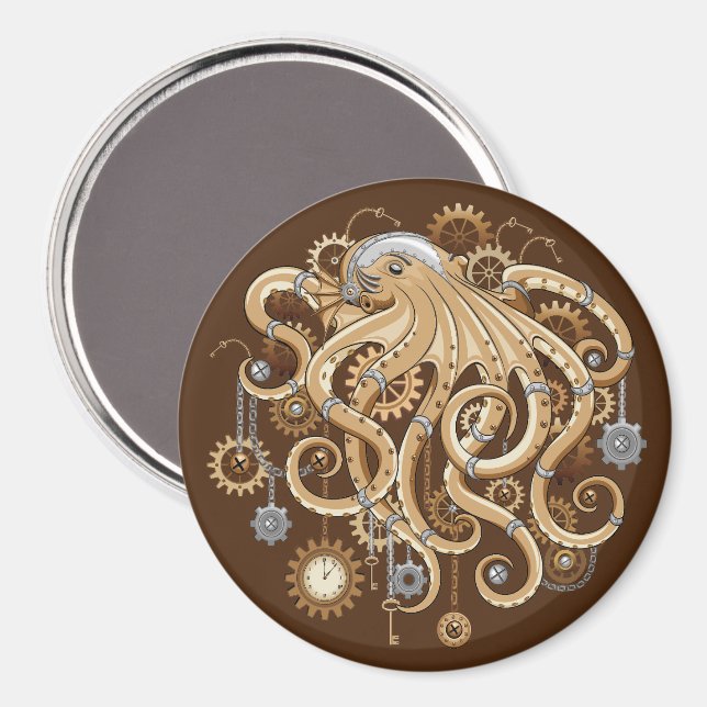 Octopus Steampunk Retro Mechanical Fantasy Magnet (Front/Back)