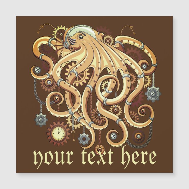 Octopus Steampunk Retro Mechanical Fantasy Magnetic Invitation (Front)