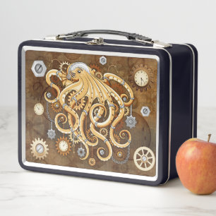 Octopus Steampunk Retro Mechanical Fantasy Metal Lunch Box