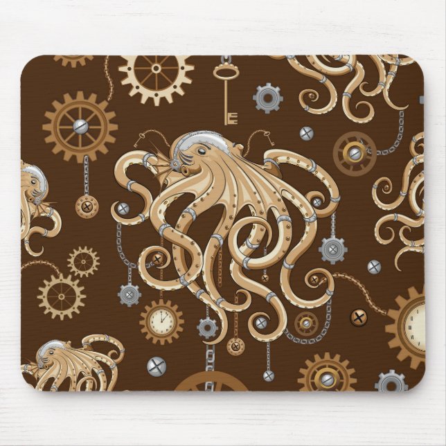 Octopus Steampunk Retro Mechanical Fantasy Mouse Mat (Front)