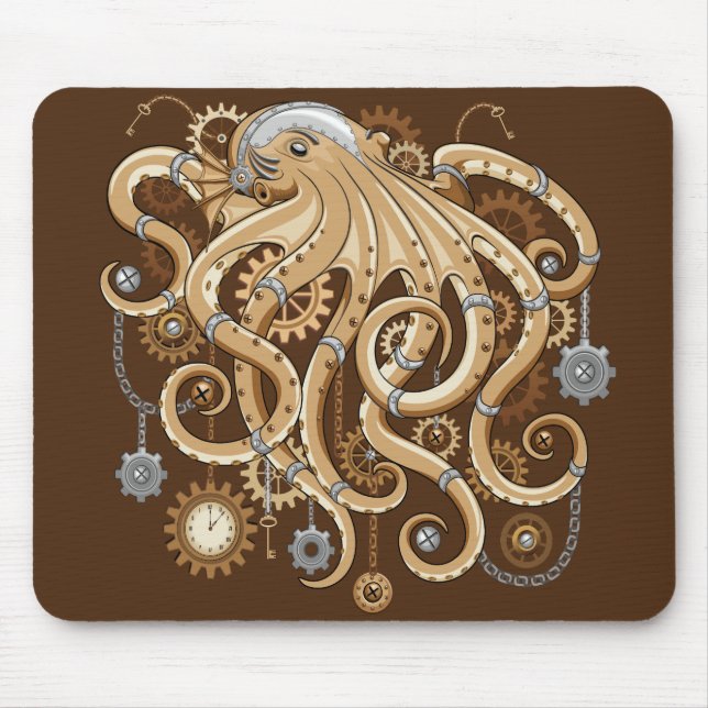 Octopus Steampunk Retro Mechanical Fantasy Mouse Mat (Front)